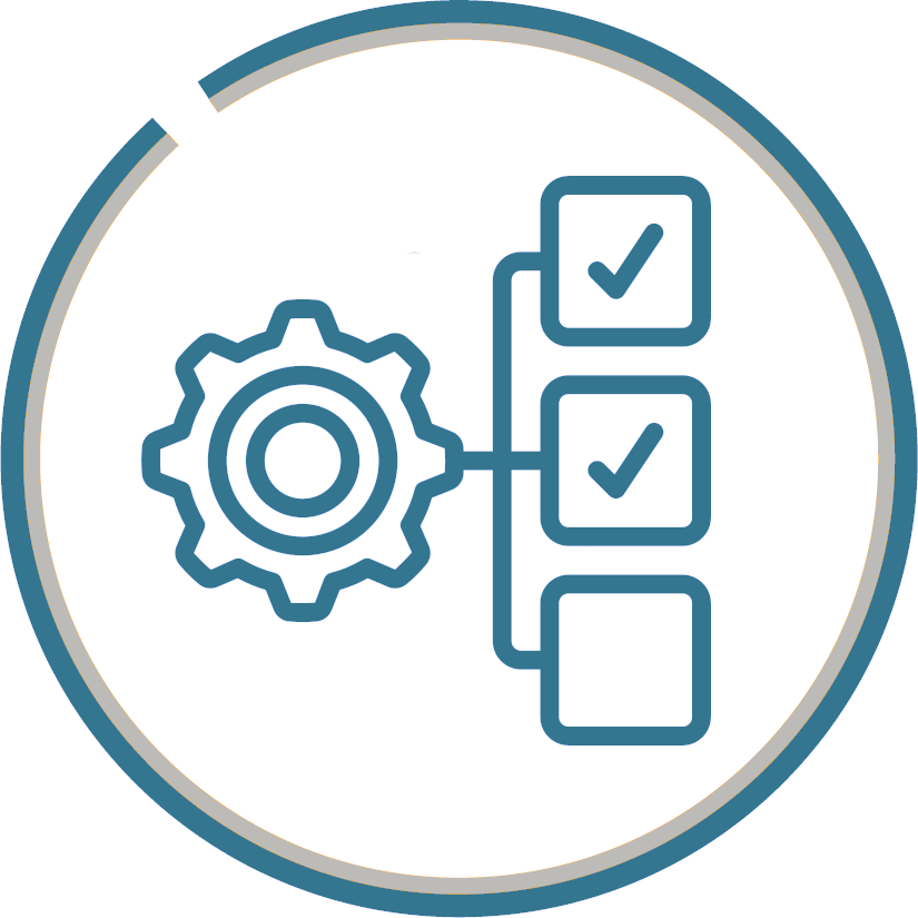 Icon Checkliste mit Zahnrad und Liste.